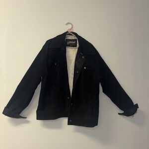 26red Fine Outerwear Black Genuine Leather Sherpa Lined Trucker Jacket XL